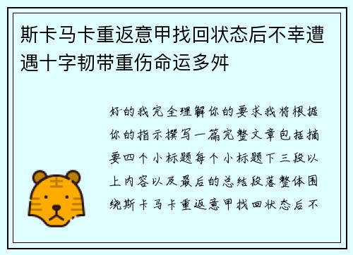 斯卡马卡重返意甲找回状态后不幸遭遇十字韧带重伤命运多舛